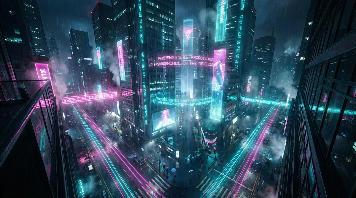 每日 竖屏短剧平台首页背景 - 赛博朋克都市夜景